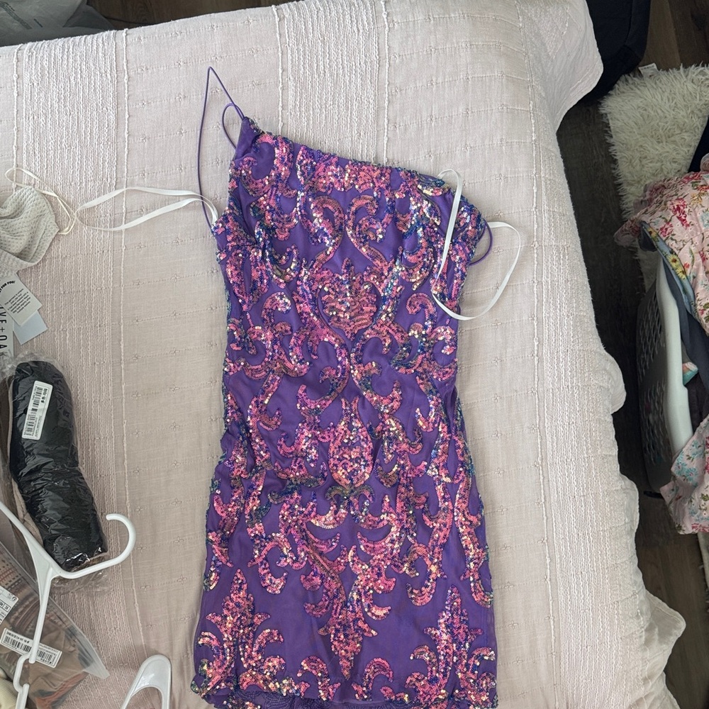 Windsor One Shoulder Purple Sequin Dress